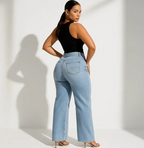Women's BBL Wide Leg Jeans - High Waisted Butt Lifting Straight Denim, Plus Size, Zero Posterior Gap, Stretchy Slimming Fit