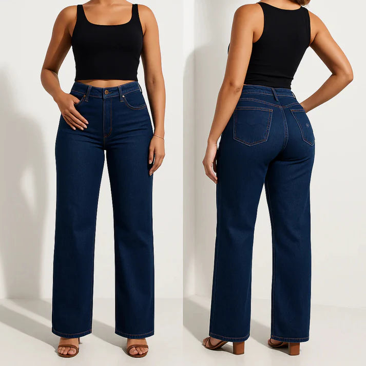Women's BBL Wide Leg Jeans - High Waisted Butt Lifting Straight Denim, Plus Size, Zero Posterior Gap, Stretchy Slimming Fit