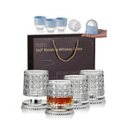 4-Pack Rotating Crystal Whiskey Glasses with4 Ice Ball Molds & Gift Box, Stress Relief,Spinning Drinking Glass Tumbler Set for ColdBeverages, Whiskey lovers, Parties and HomeBar, Perfect for Halloween, Thanksgiving,Christmas, Birthdays Occasion