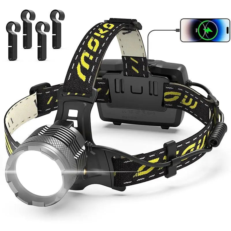 Moko 20000 lumen rechargeable headlamp-80H long battery life detachable, 8 modessuper bright 50W bulb IP68 waterproof 90 °adjustable sensor headlight for outdoorcamping fishing running hunting TacticalFlashlight