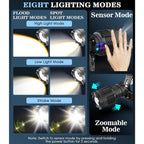 Moko 20000 lumen rechargeable headlamp-80H long battery life detachable, 8 modessuper bright 50W bulb IP68 waterproof 90 °adjustable sensor headlight for outdoorcamping fishing running hunting TacticalFlashlight