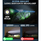 Moko 20000 lumen rechargeable headlamp-80H long battery life detachable, 8 modessuper bright 50W bulb IP68 waterproof 90 °adjustable sensor headlight for outdoorcamping fishing running hunting TacticalFlashlight