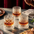 4-Pack Rotating Crystal Whiskey Glasses with4 Ice Ball Molds & Gift Box, Stress Relief,Spinning Drinking Glass Tumbler Set for ColdBeverages, Whiskey lovers, Parties and HomeBar, Perfect for Halloween, Thanksgiving,Christmas, Birthdays Occasion
