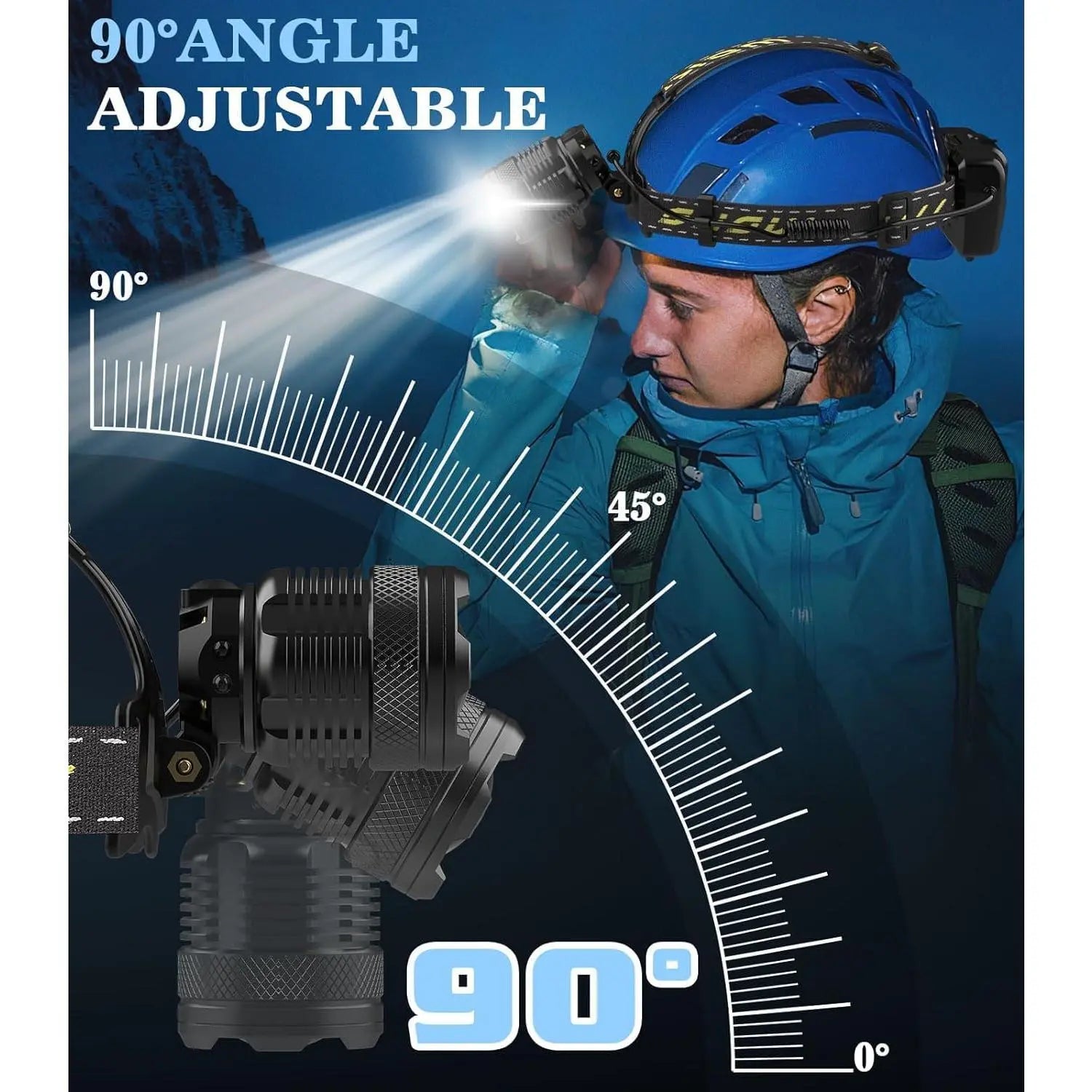 Moko 20000 lumen rechargeable headlamp-80H long battery life detachable, 8 modessuper bright 50W bulb IP68 waterproof 90 °adjustable sensor headlight for outdoorcamping fishing running hunting TacticalFlashlight